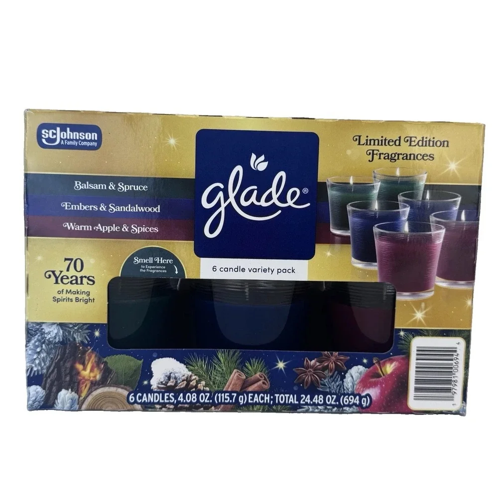 NIB 6 Glade Limited Edition variety 4 oz. candles Balsam, Ember, Apple & Spices